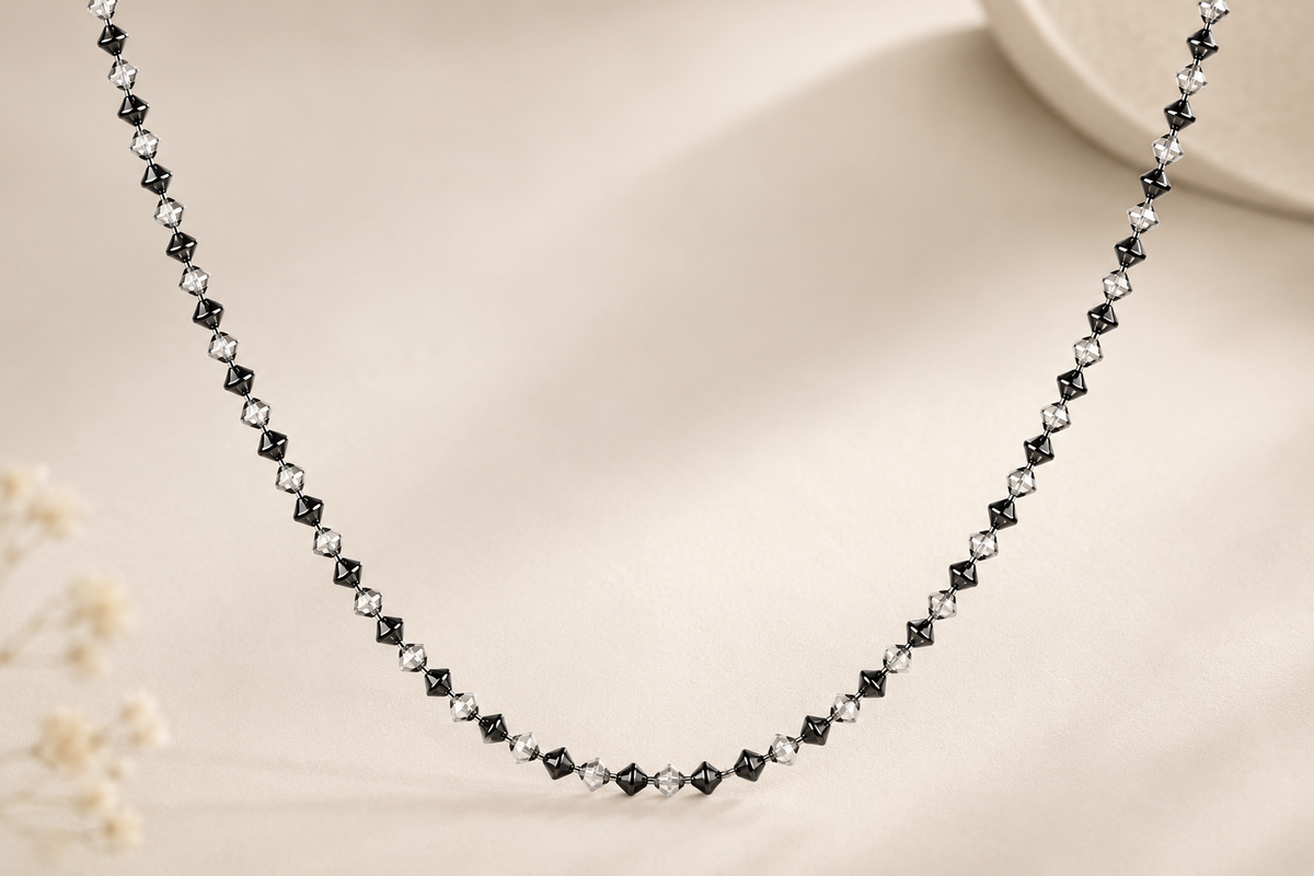 Black rhodium hexa bead silver chain