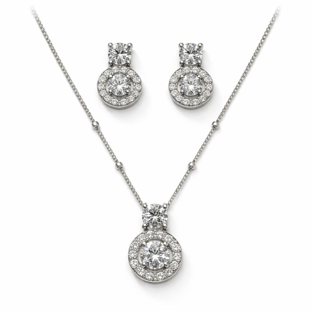 Jewelry set with necklace and earrings on a white background
