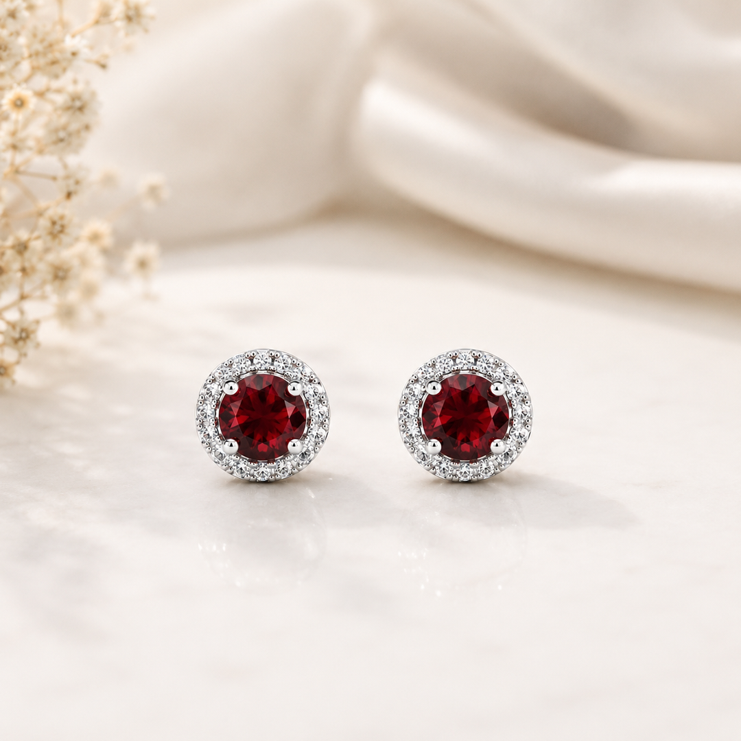 Garnet Halo Radiance Studs
