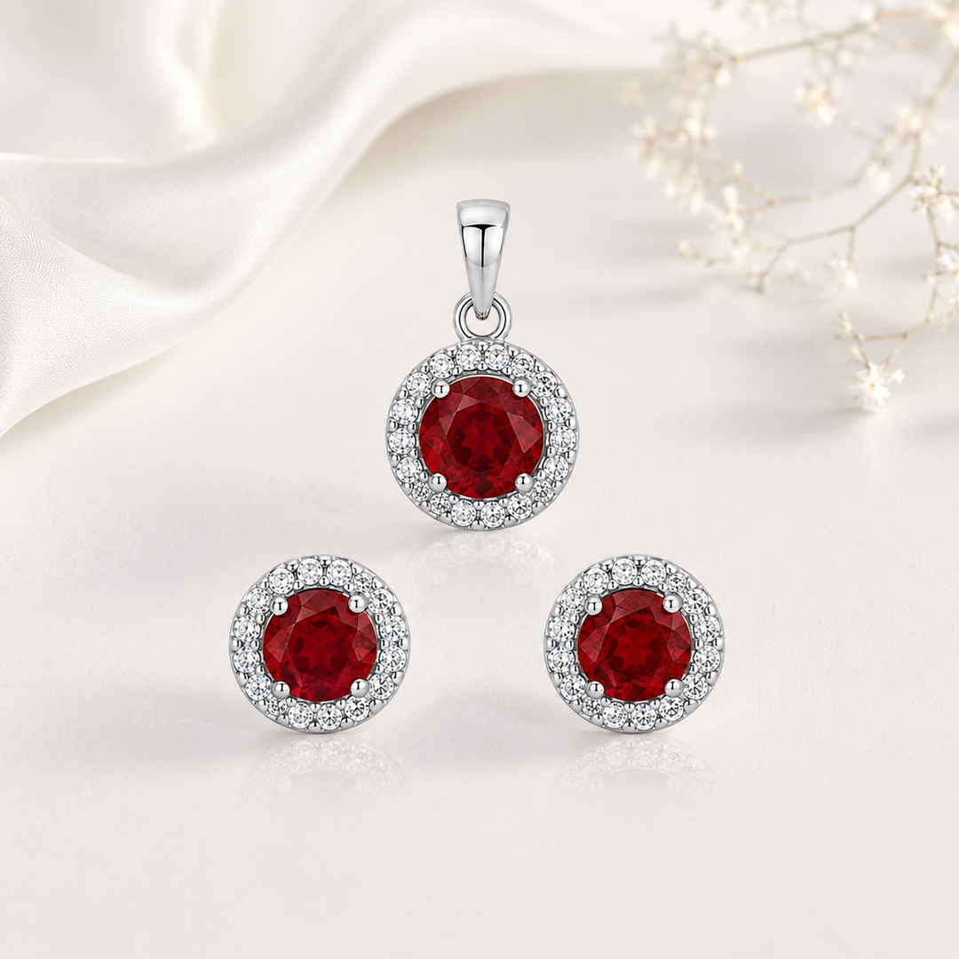Garnet Halo Elegance Set