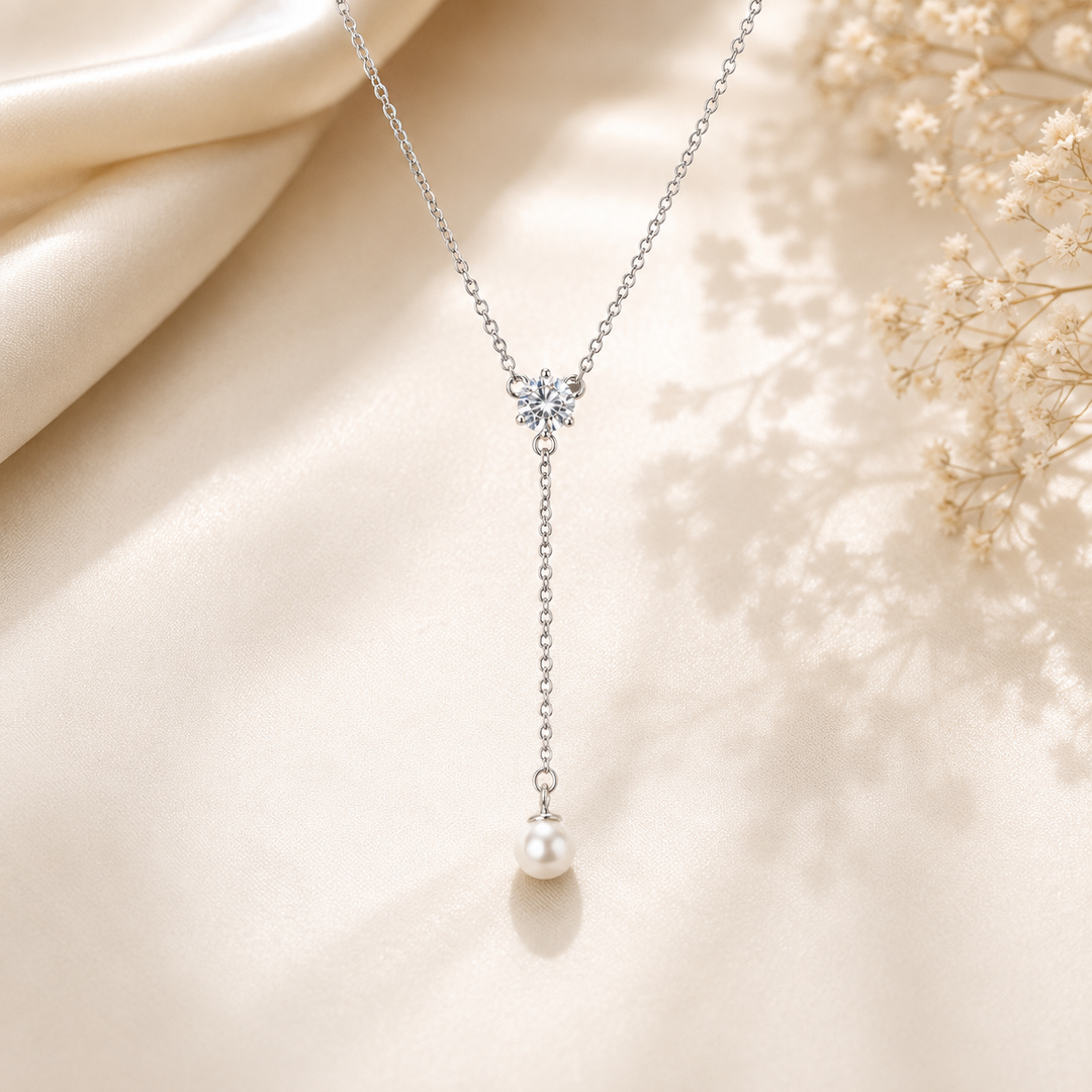 Solitaire Pearl Lariat Chain