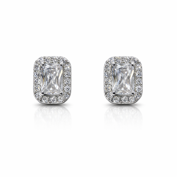 Pair of diamond earrings on a white background