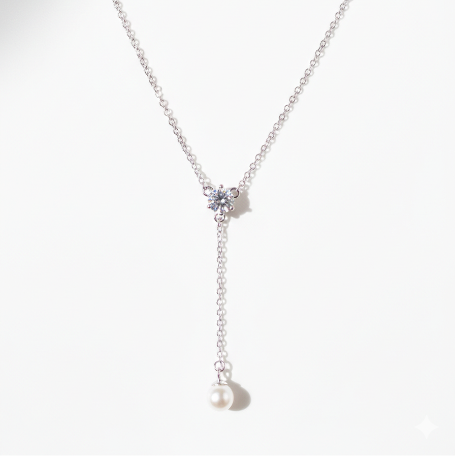 Solitaire Pearl Lariat Chain
