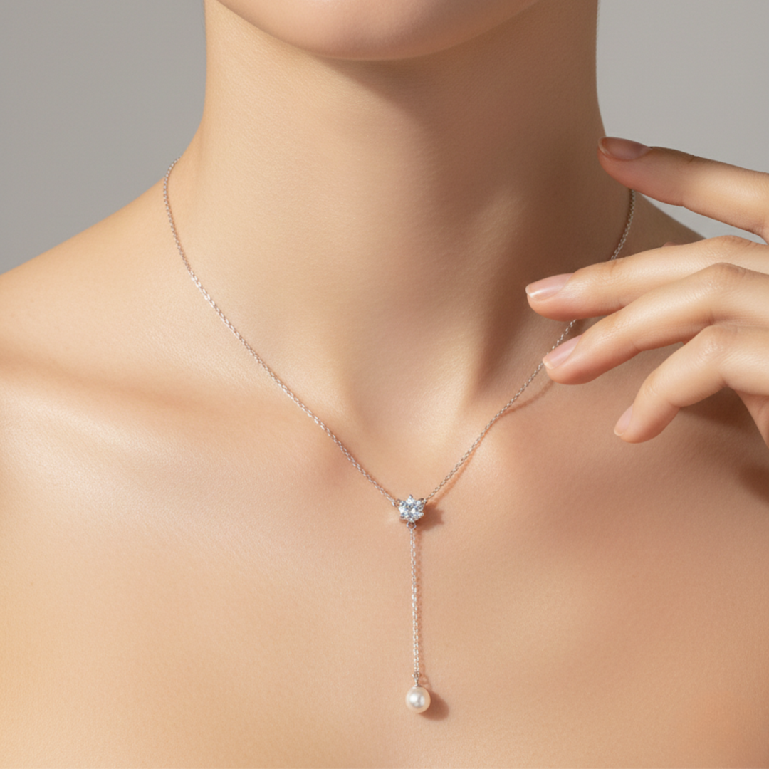 Solitaire Pearl Lariat Chain